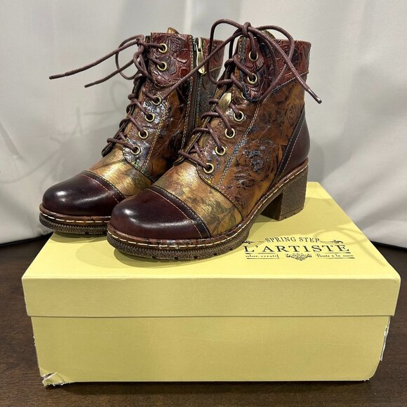 L'Artiste by Spring Step NWB Leather Lace-Up Boots, Brown EU35 - Picture 1 of 10